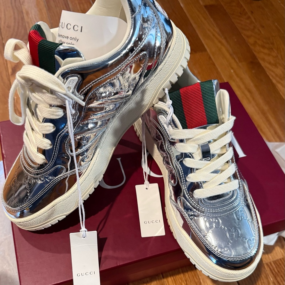 Gucci New!Re-Web Mirrored Lthr Snkrs 25% off WM sz 40 Mens 7 1/2 $1200@ Neimans